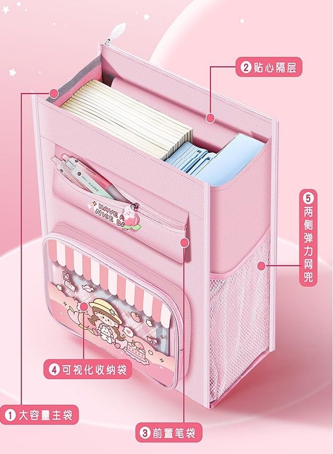 سامڤاردهان حقيبة تخزين معلقة لطيفة من سامفاردان للأطفال - حقيبة تخزين متعددة الجيوب للألعاب والكتب والقرطاسية، حقيبة حمل من القماش، حقيبة سفر بحزام مقبض وقفل بسحاب (وردي) - Image 5